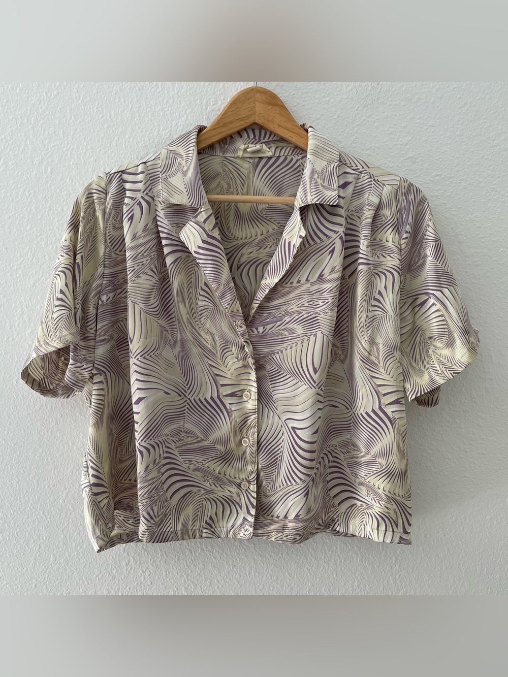 Open Edit Womens Satin Button Up Blouse Size S Short Sleeve Boxy Oversized